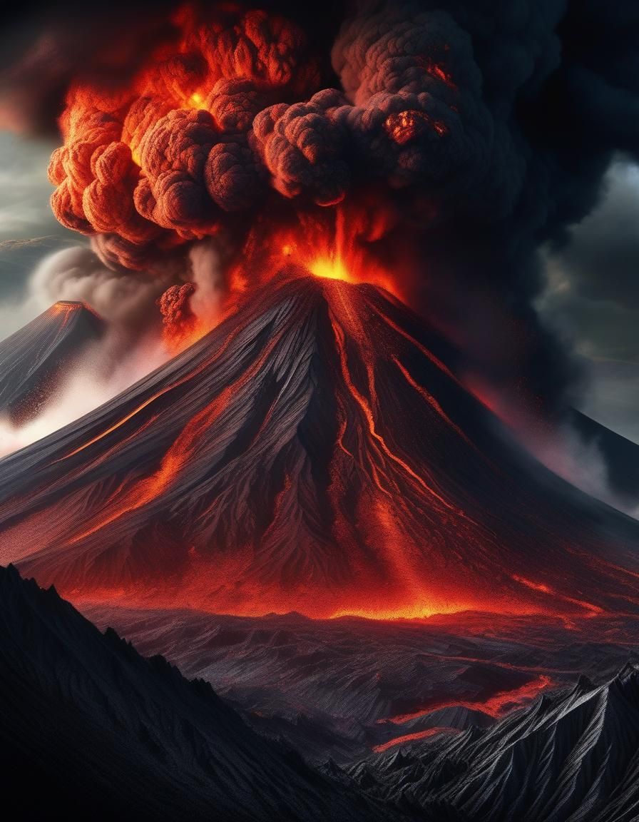 Volcanic Eruption in Hyperrealistic Style