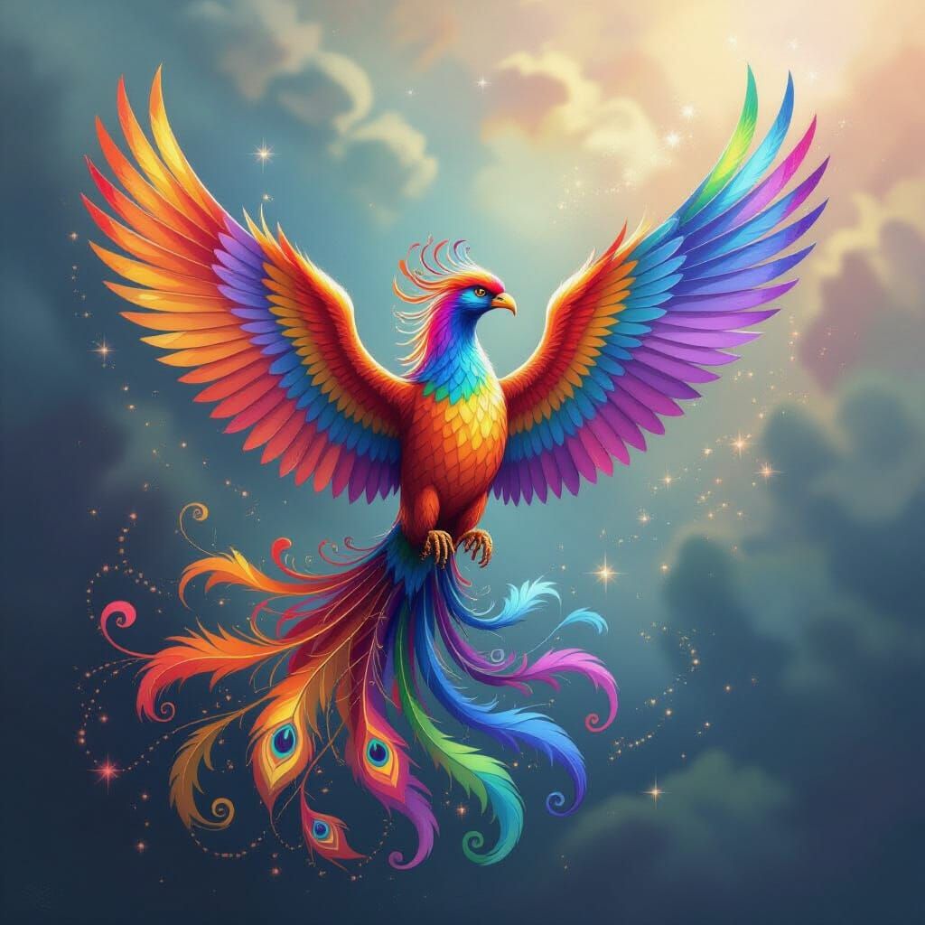 Rainbow Phoenix in Flight