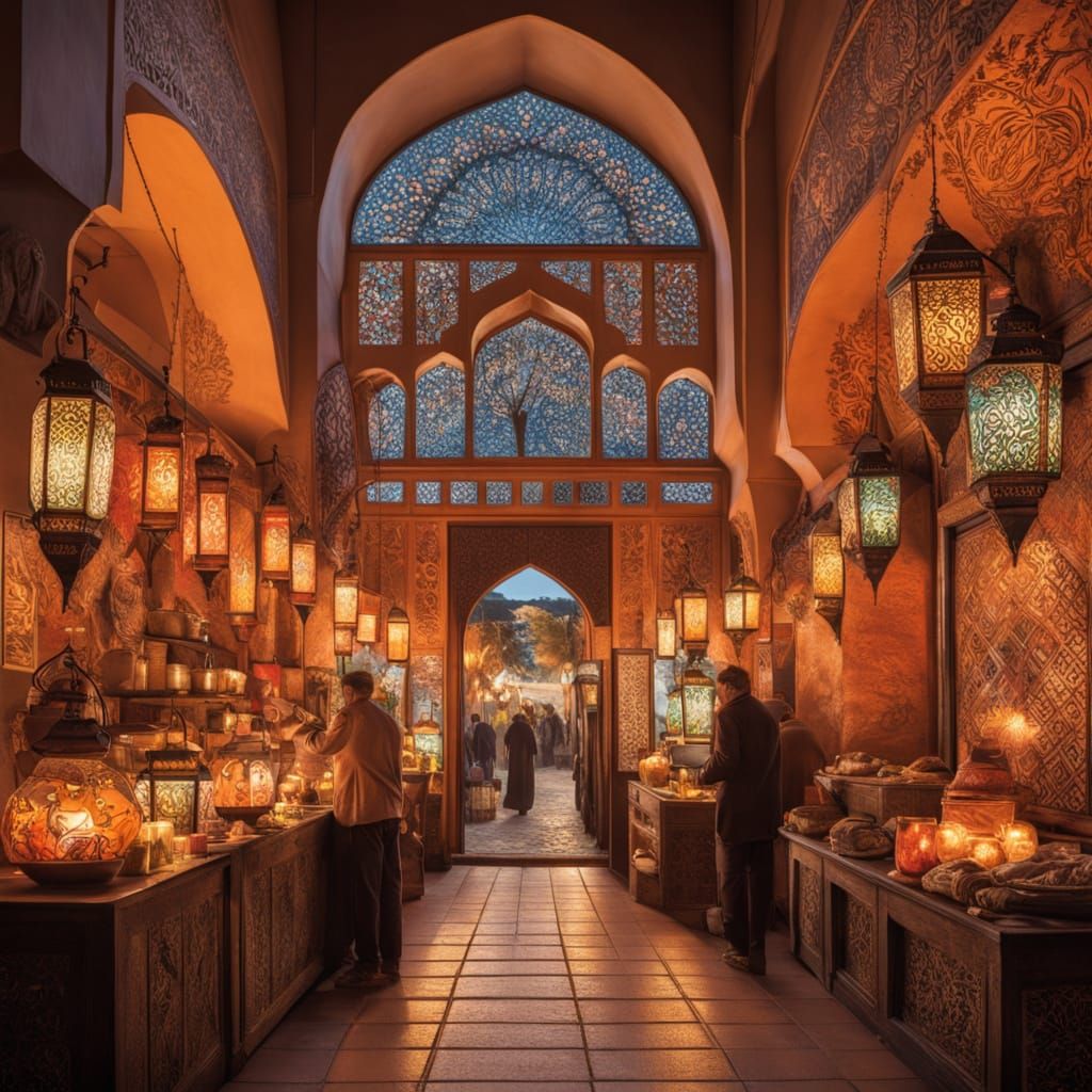 Moroccan Spice Market at Sunset: Vintage Travel Poster