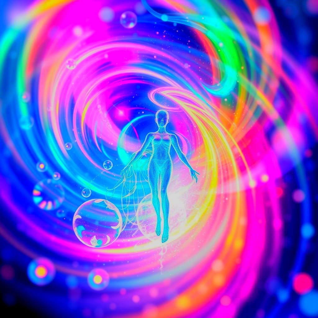 Rainbow Orb World: 3D Colorful Double Exposure