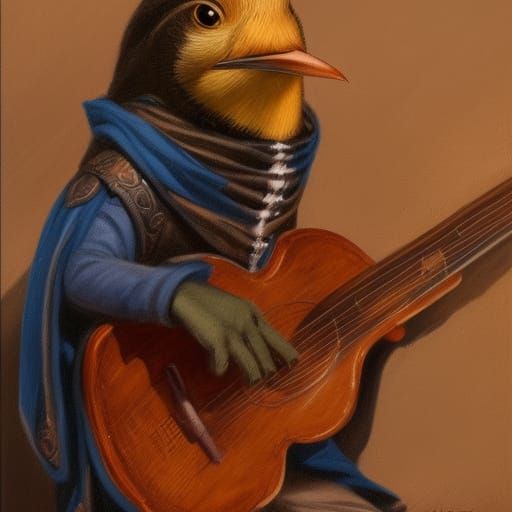 Carolina Wren Kenku Bard in Oil Painting Style