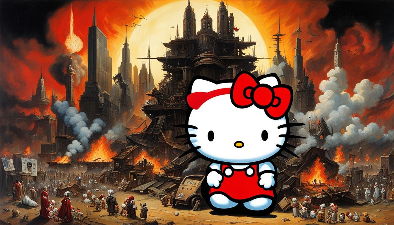 Hello Kitty's Apocalyptic Ragnarok: A Pop Surrealist Vision