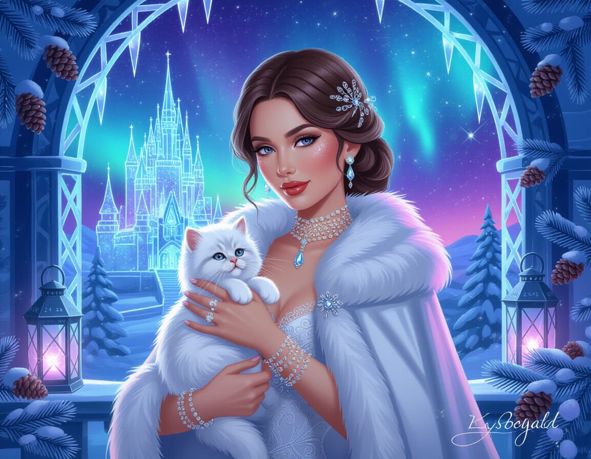 Charming Woman in Crystal Palace with Northern Lights