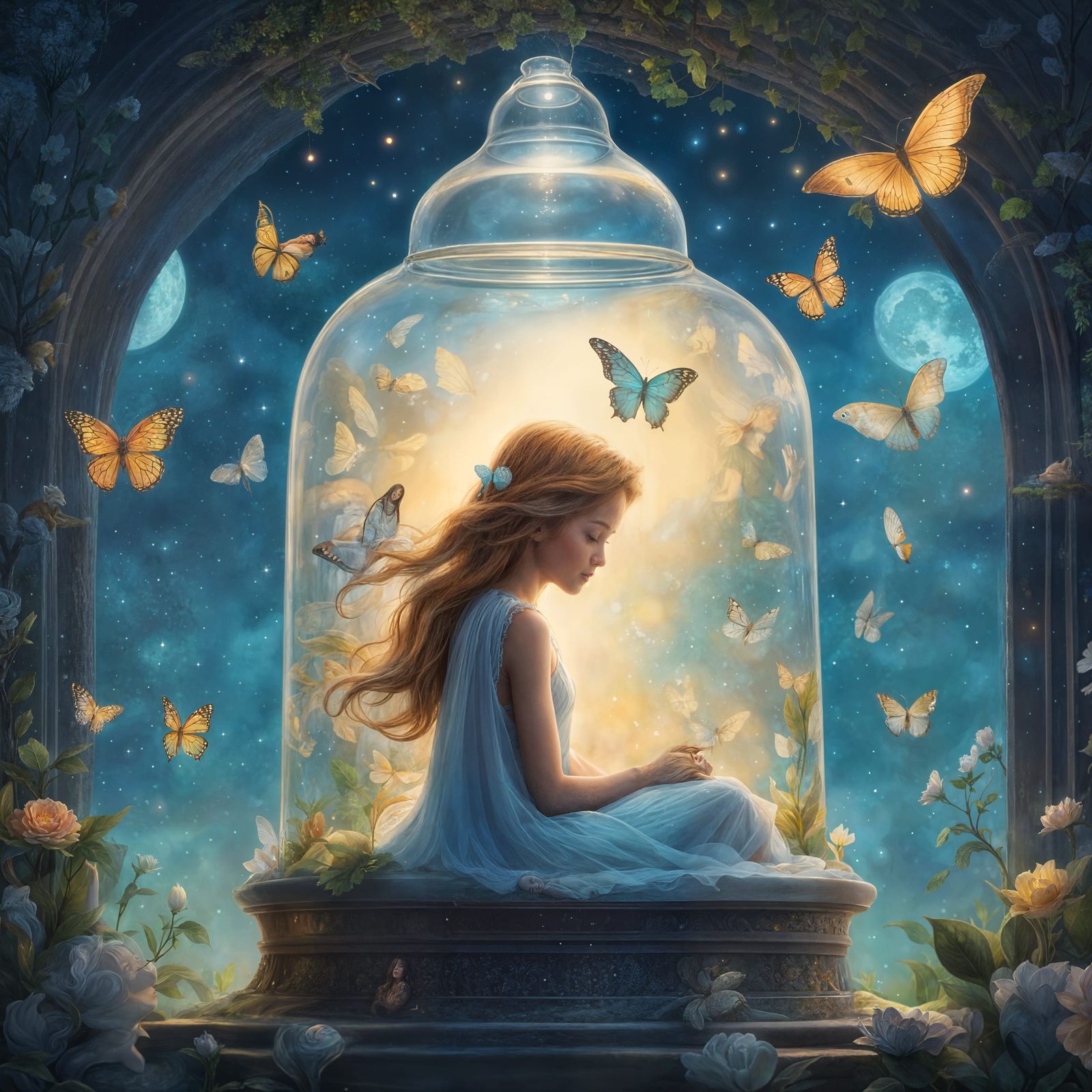 Sleeping Girl's Dream: Moonlit Forest Fantasy