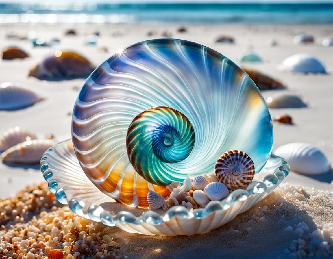 Ethereal Glass Shell on Winter Beach