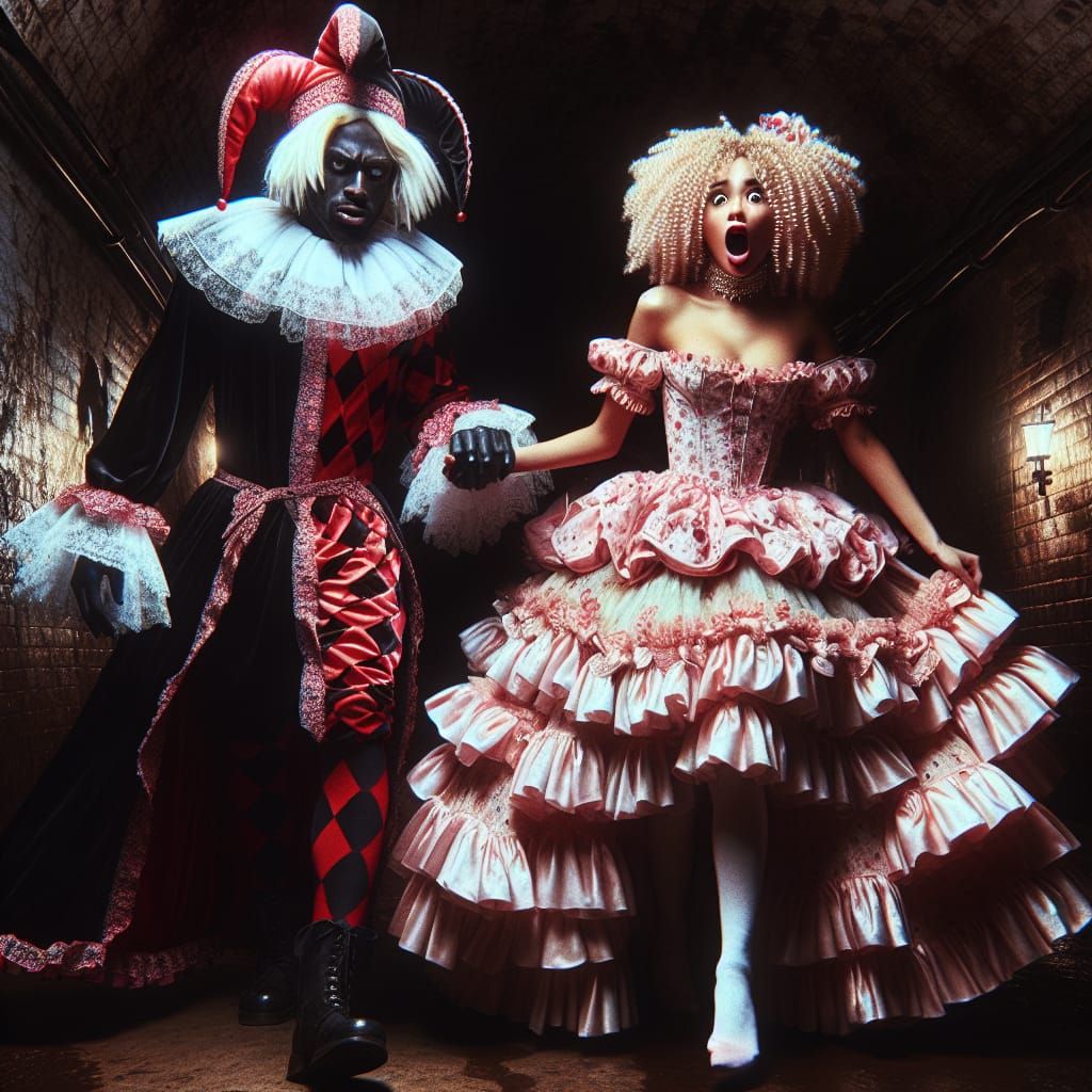 Jester Leads Princess in Sinister Dungeon Portrait