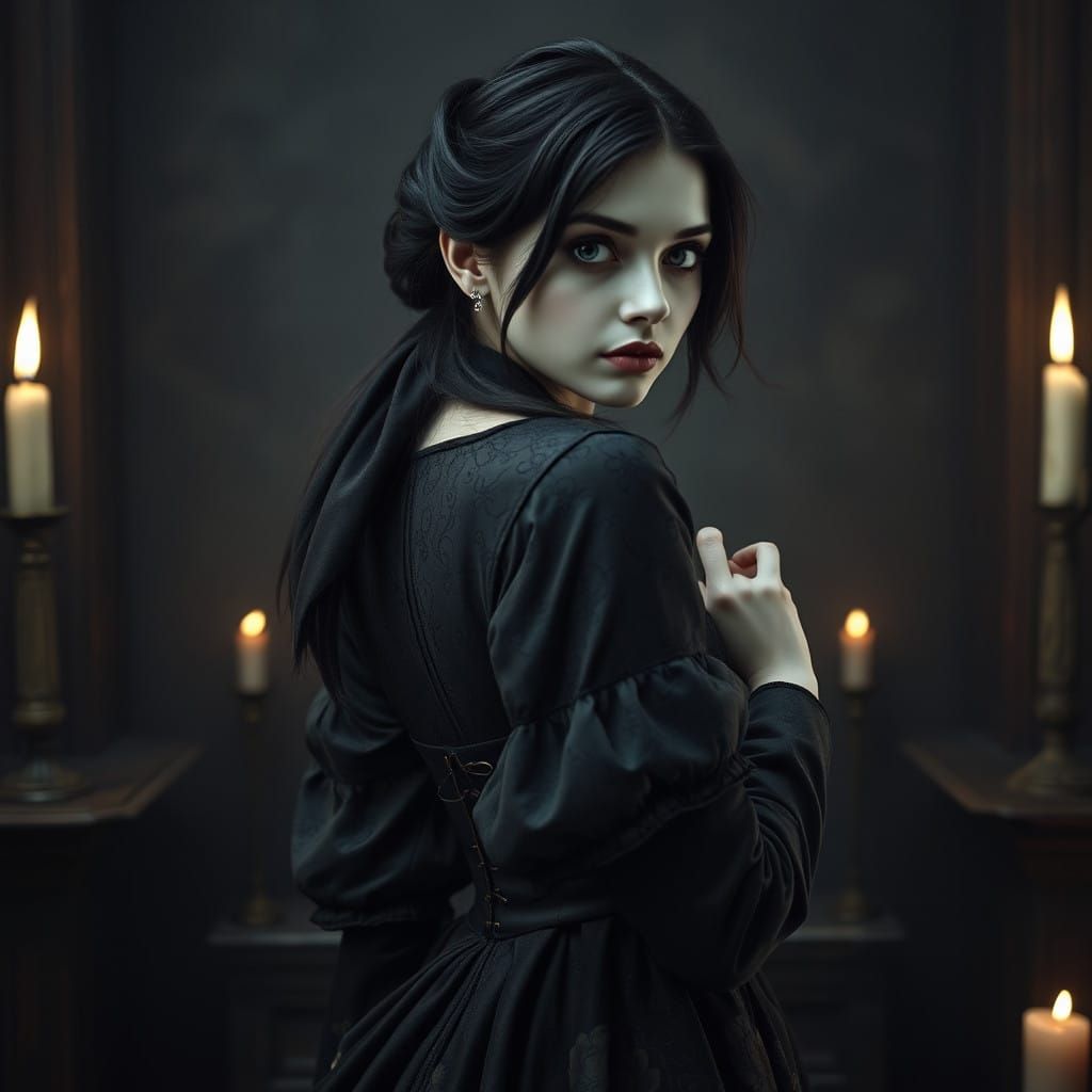Ethereal Gothic Beauty in Victorian Gown