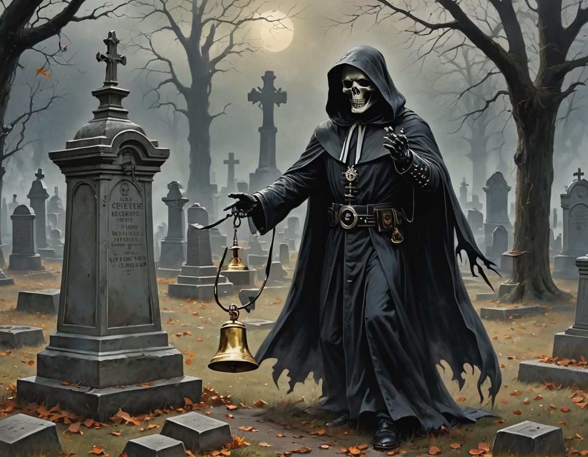 Sinister Spectre Rings Bell in Graveyard