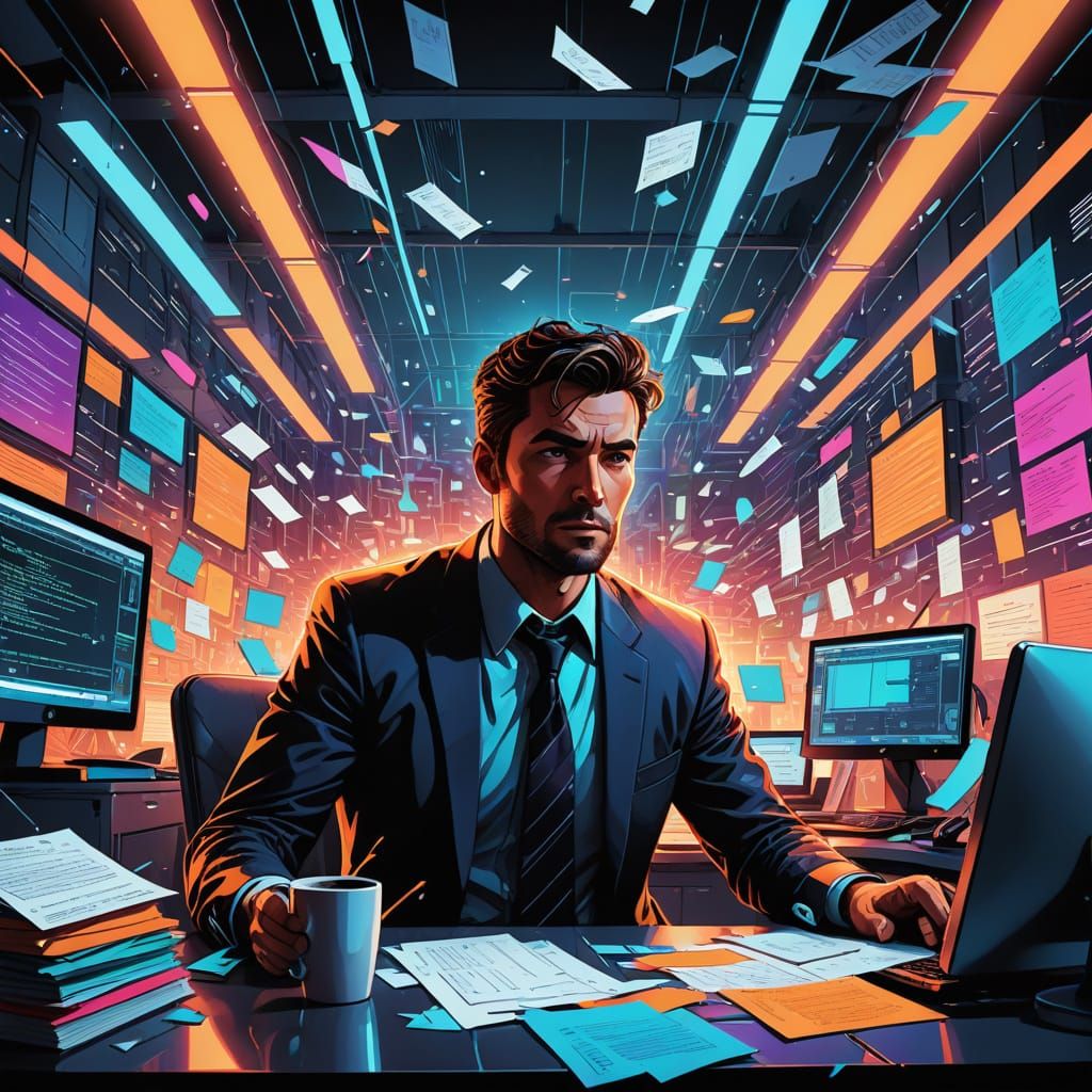 Cyberpunk Cubicle Chaos in Neon Lights
