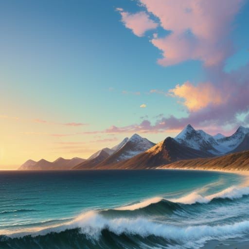Breathtaking Mountain Range Meets the Sea at Golden Hour