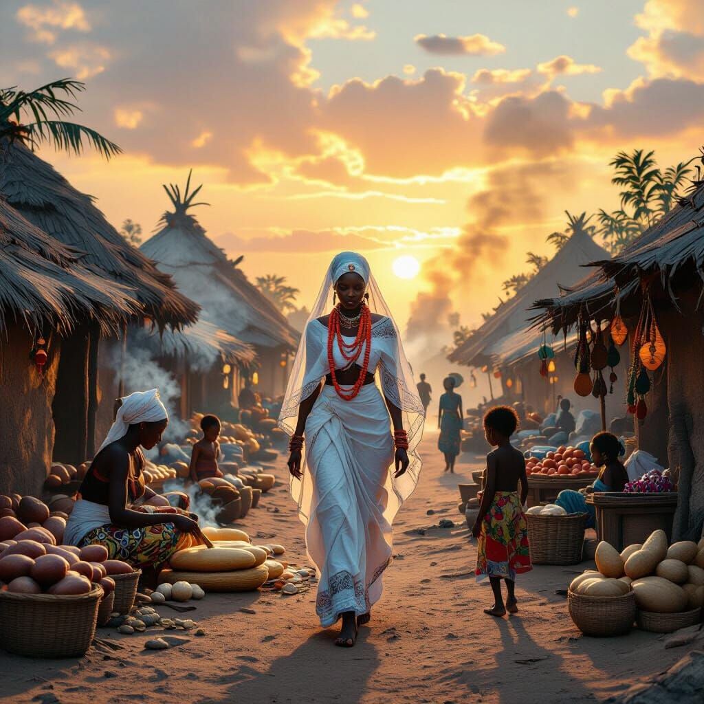 Peaceful Yoruba Village Sunrise with Adùnní