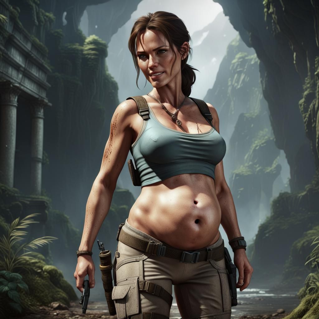 Lara Croft Smiling: Detailed Matte Painting