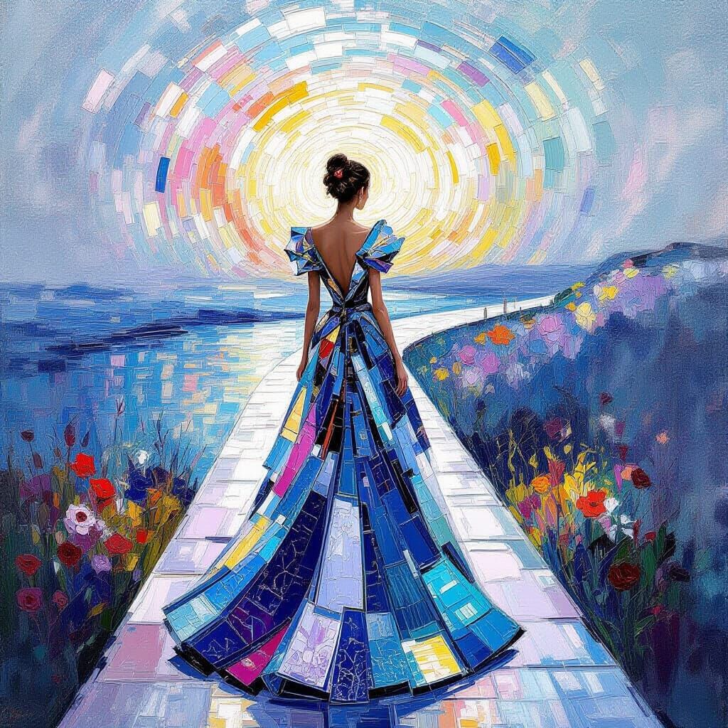 Glass Gown Fashionista in Surreal Dreamscape