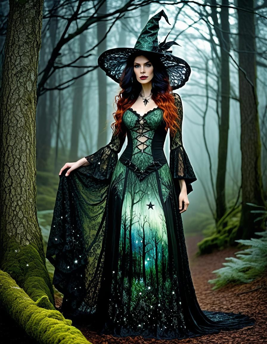 Enchanting Forest Witch in Ethereal Encaustic Style