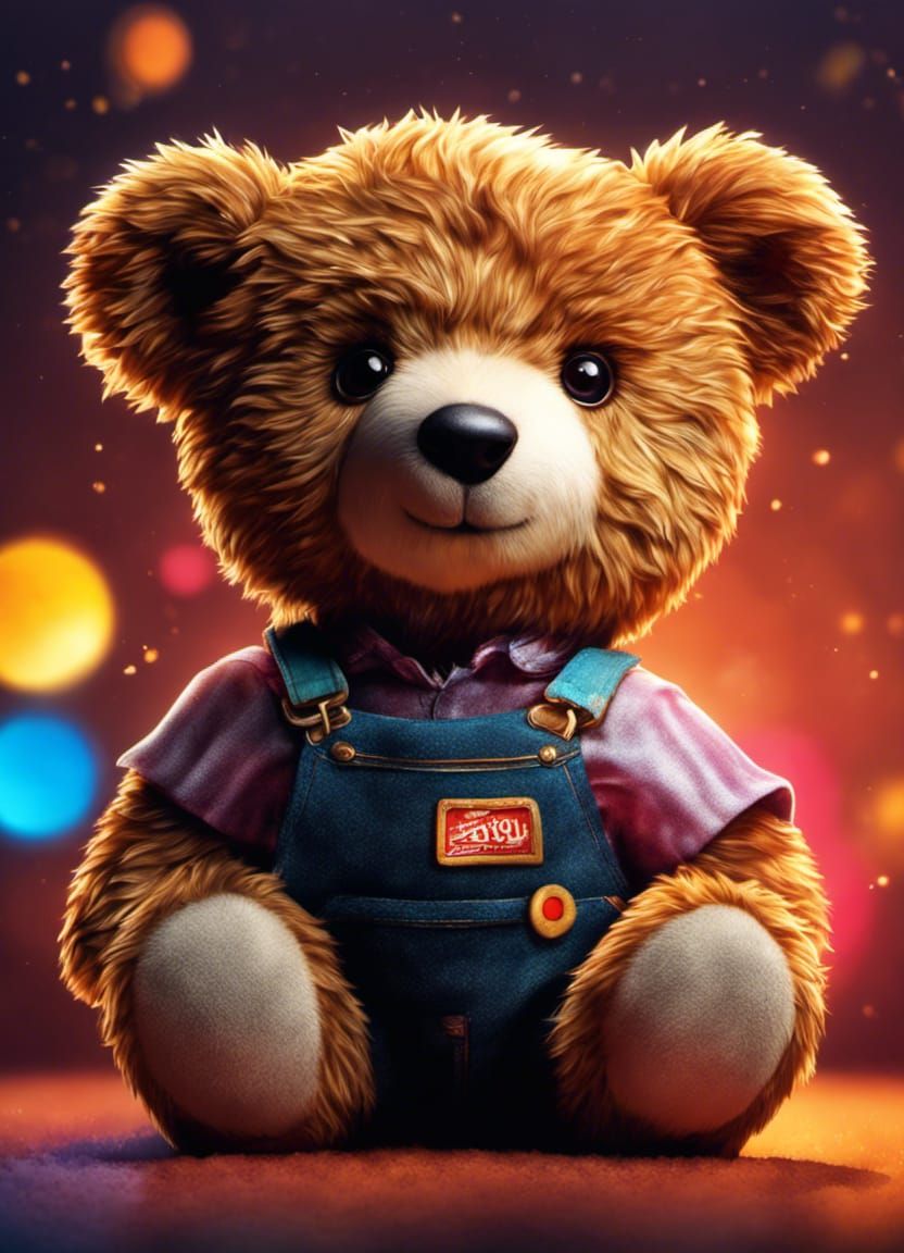 Hyperrealistic Teddy Bear in Overalls Concept Art