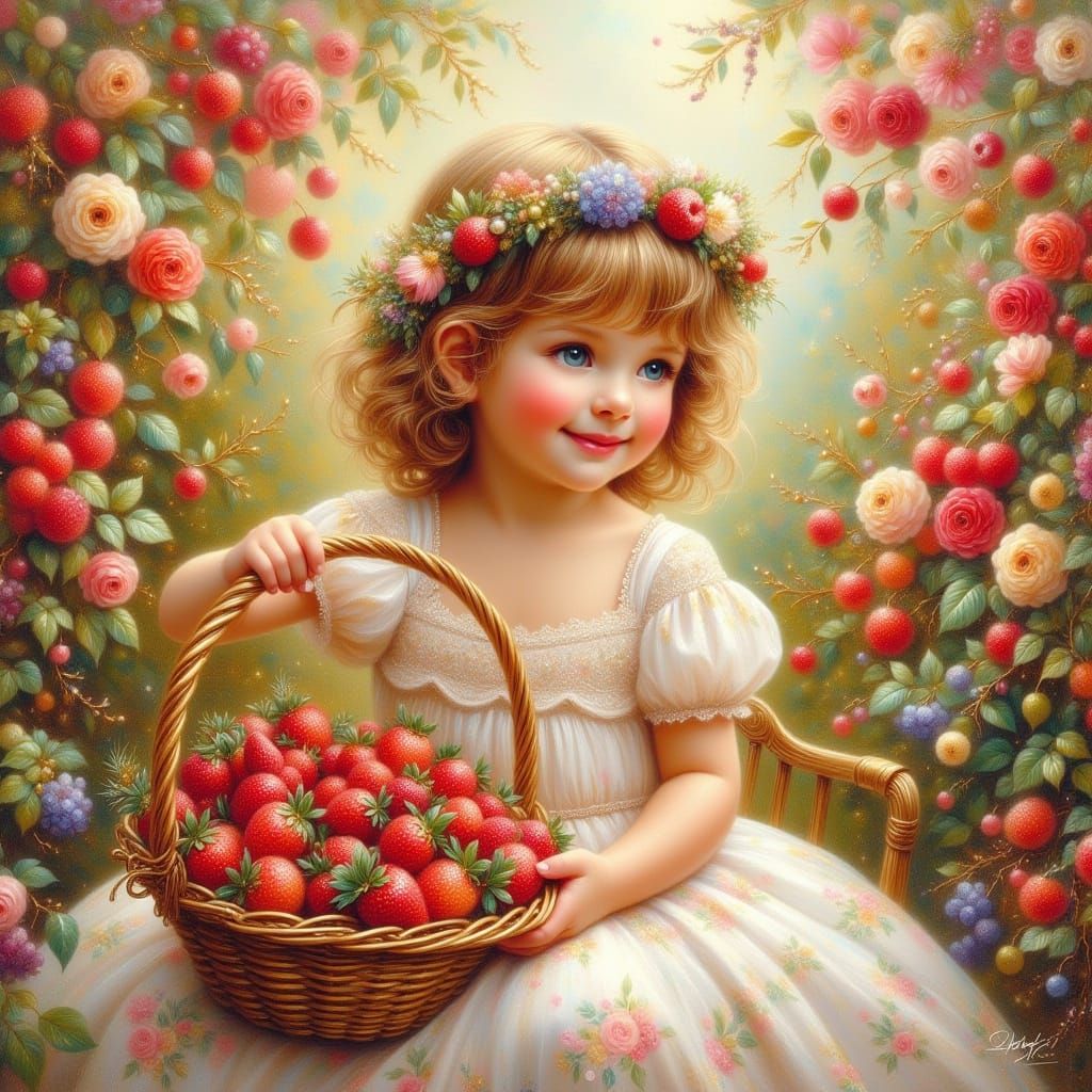 Girl with Strawberries, Impressionistic Style