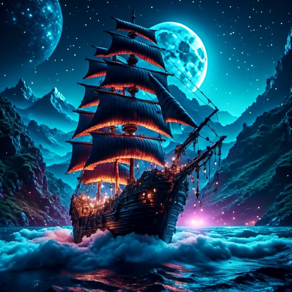 Spirited Tall Ship on Churning Seas