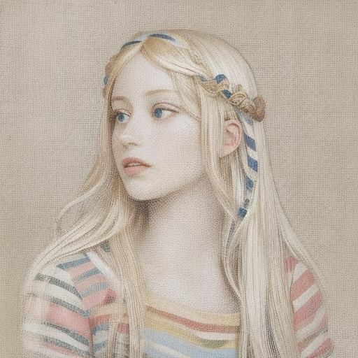Botticelli Style Portrait of Woman with Long Blonde Hair