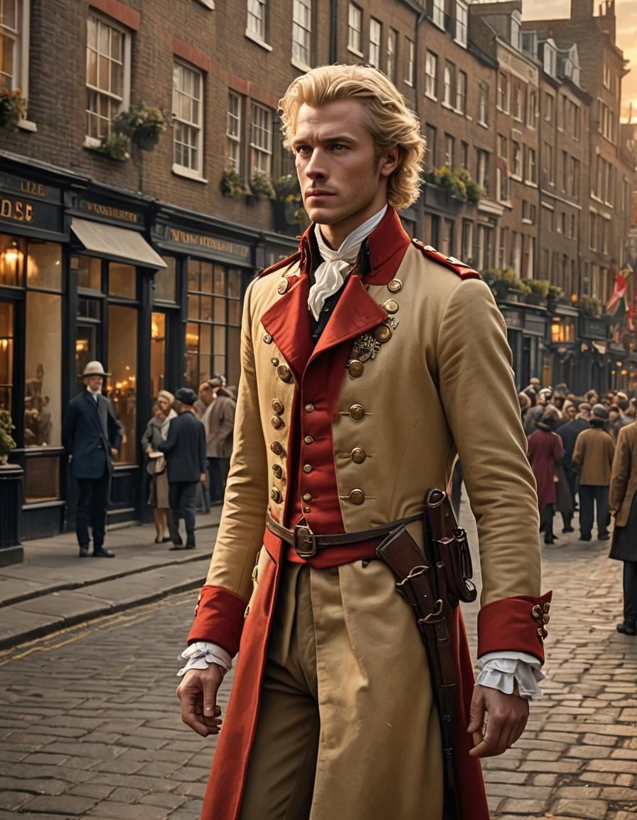 British Redcoat in 18th Century London Street