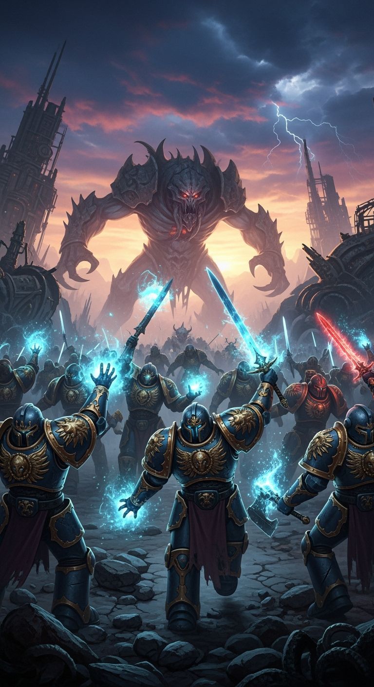 Epic Battle Against Colossal Boss in Fantasy Landscape