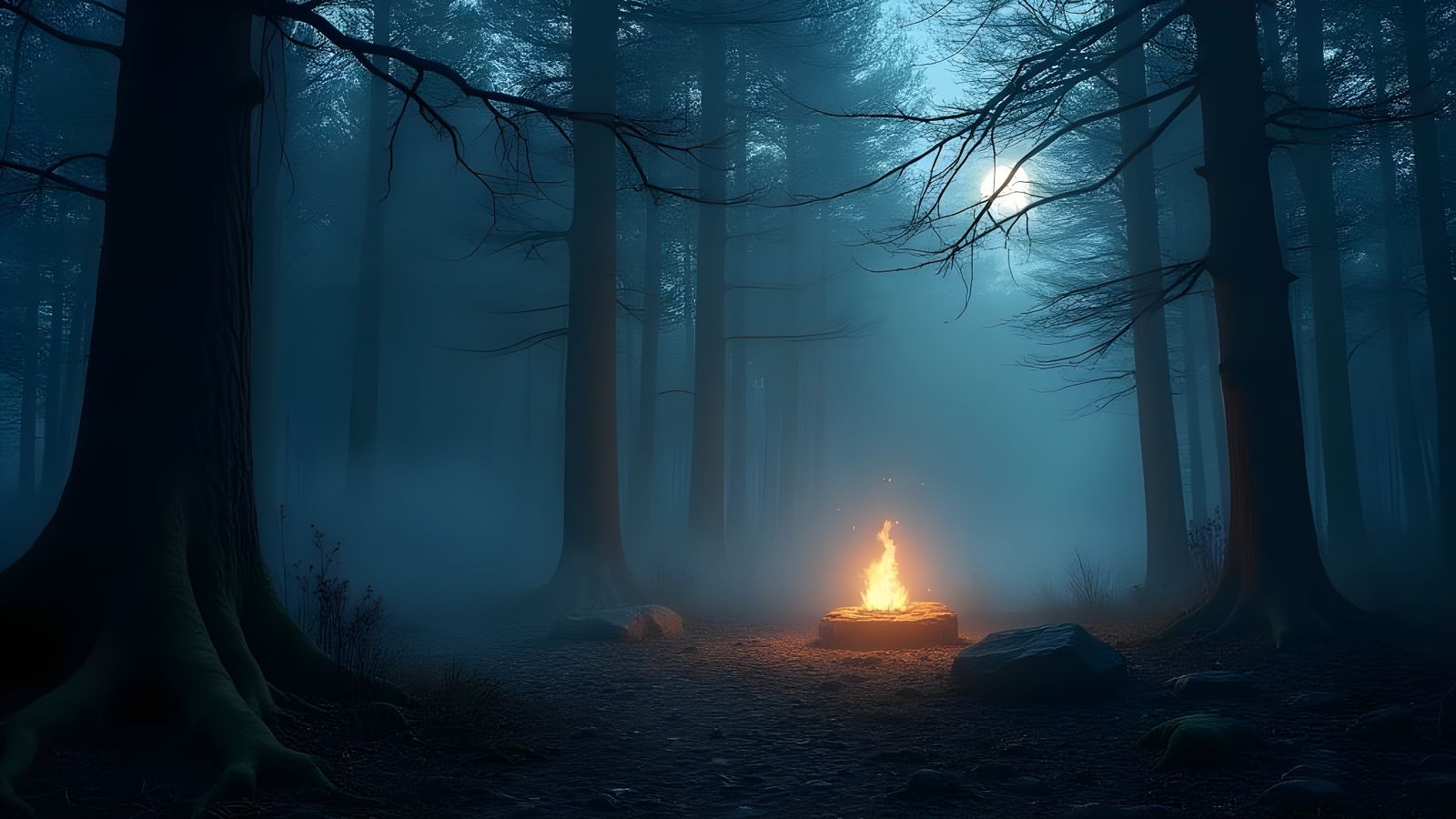 Mystical Flame Erupts in Ancient Norse Forest Under Moonlit ...