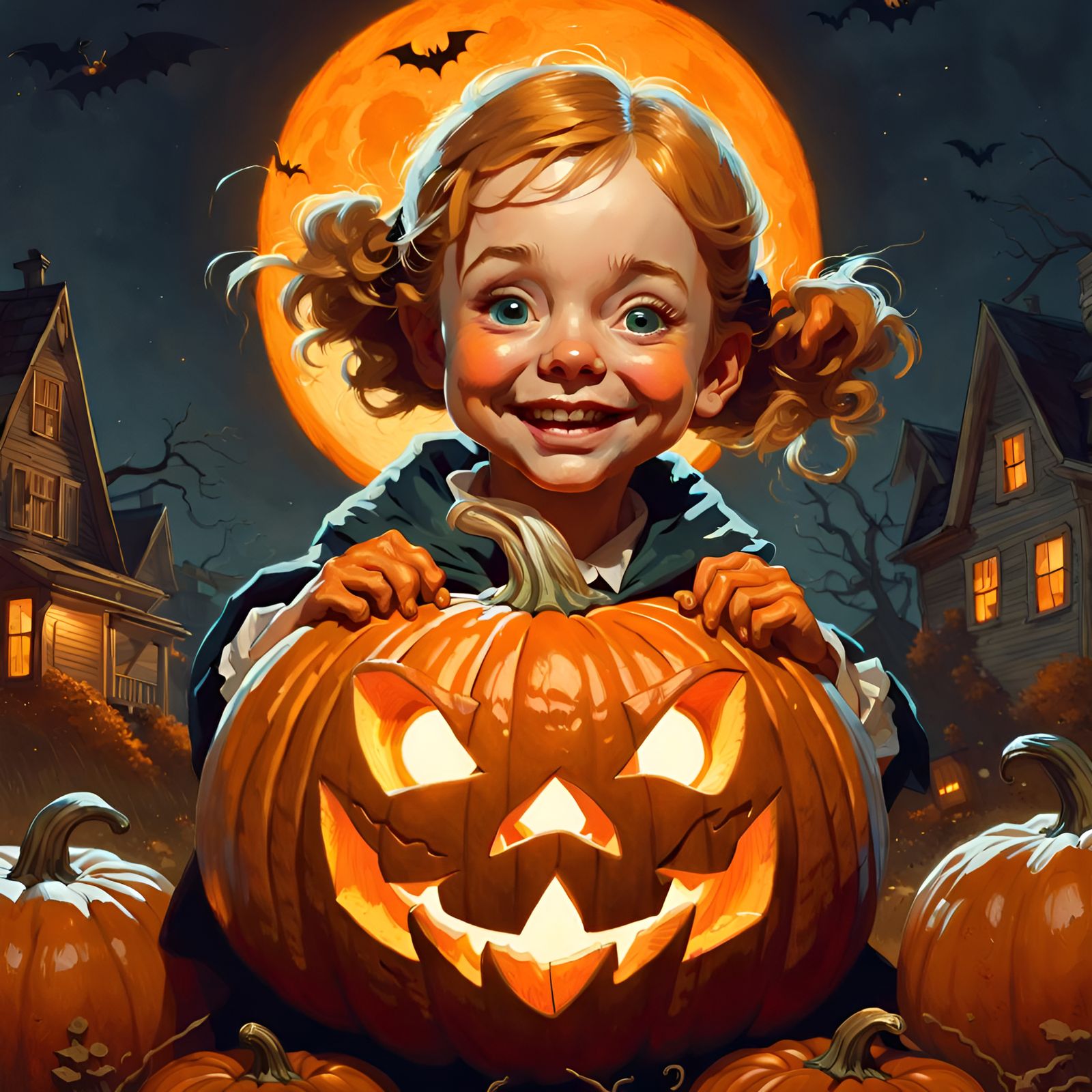 Happy Halloween Pumpkin Portrait in Digital Illustration