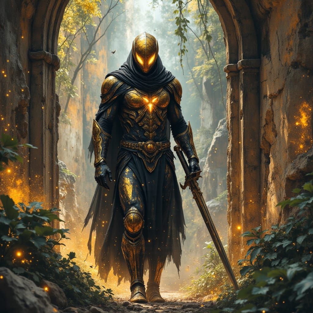 African Space Warrior in Alien Jungle Ruins