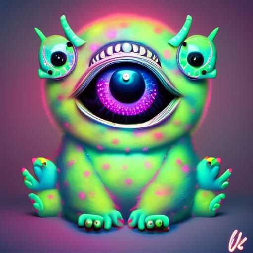 Cute Chubby Illuminati Monster Pet in 3D