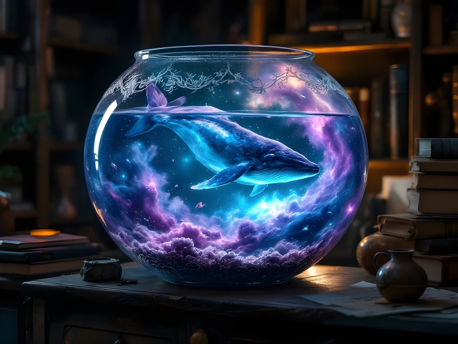 Cosmic Fish Bowl Scene in Photorealistic Style