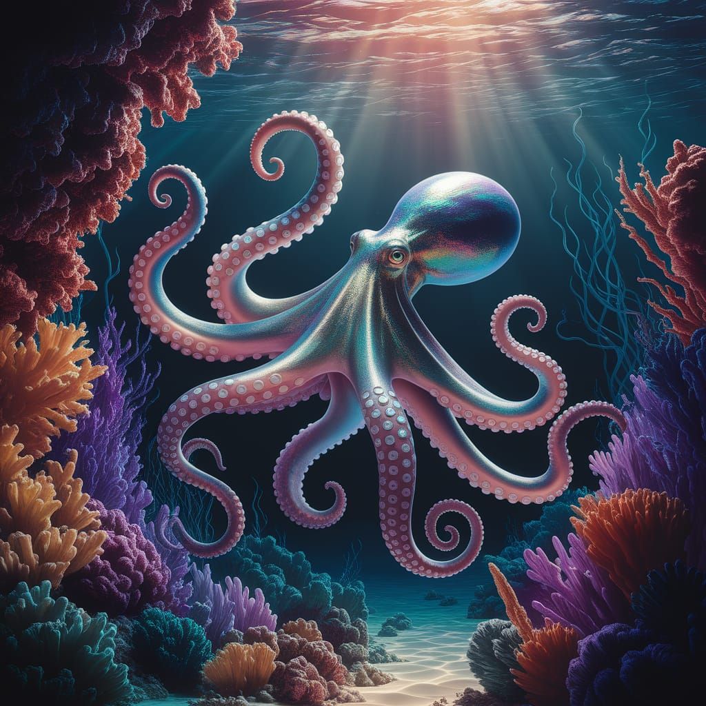 Octopus in Vibrant Coral Reef Scene