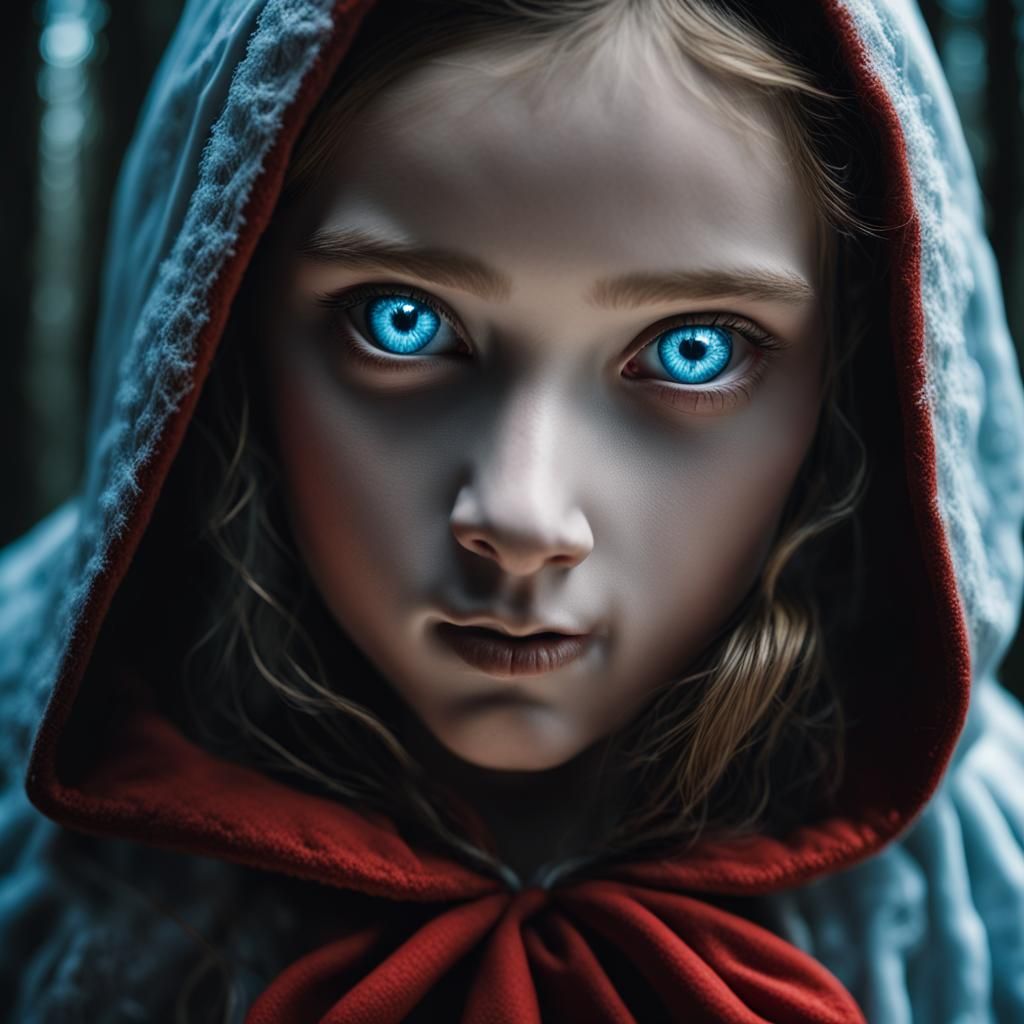 Bioluminescent Little Red Riding Hood Portrait in Hyperreali...