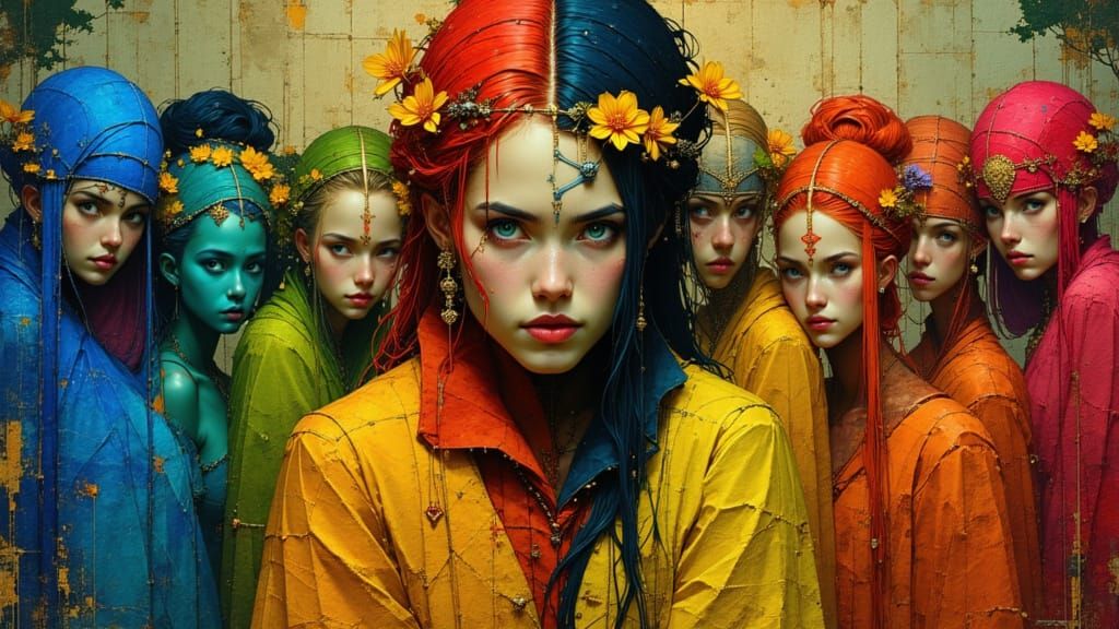 Pleiades Sisters Portrait in Art Nouveau Style