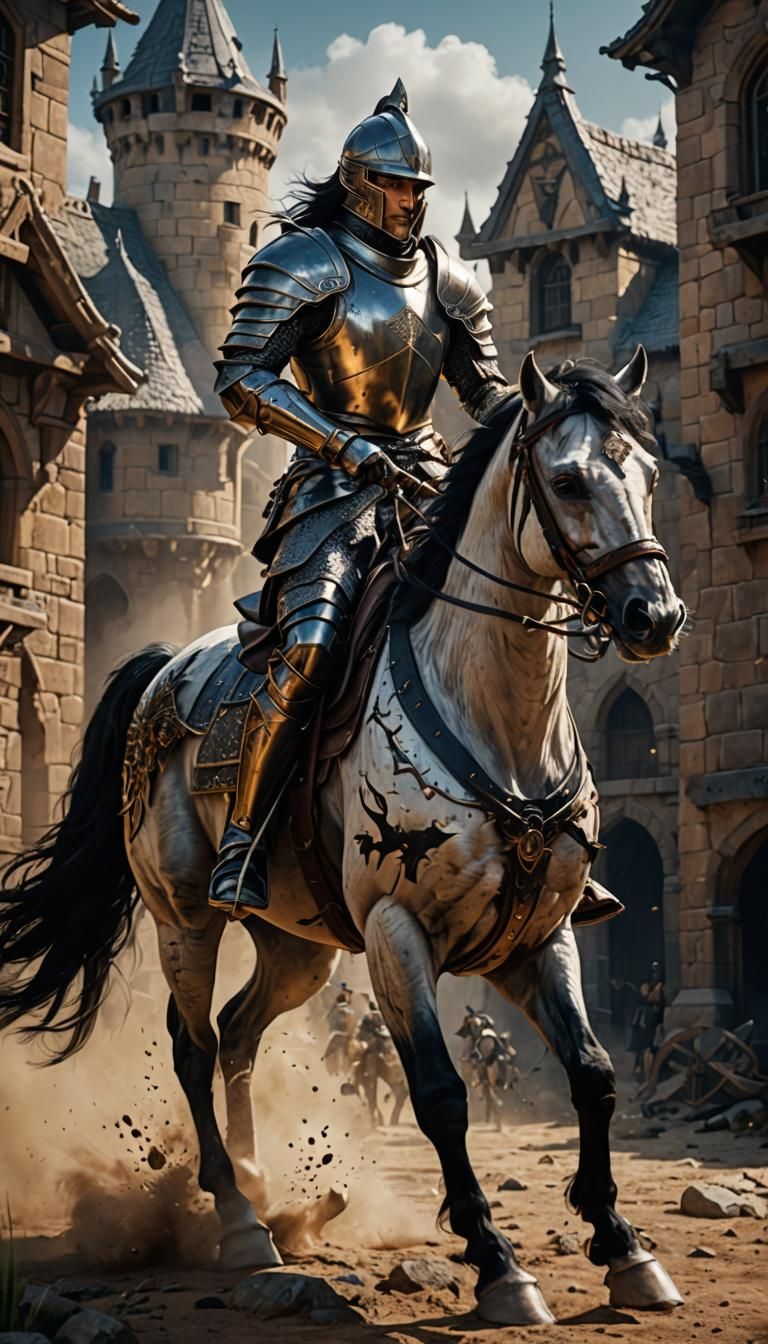 Armored Knight on Horse, Detailed Matte Painting