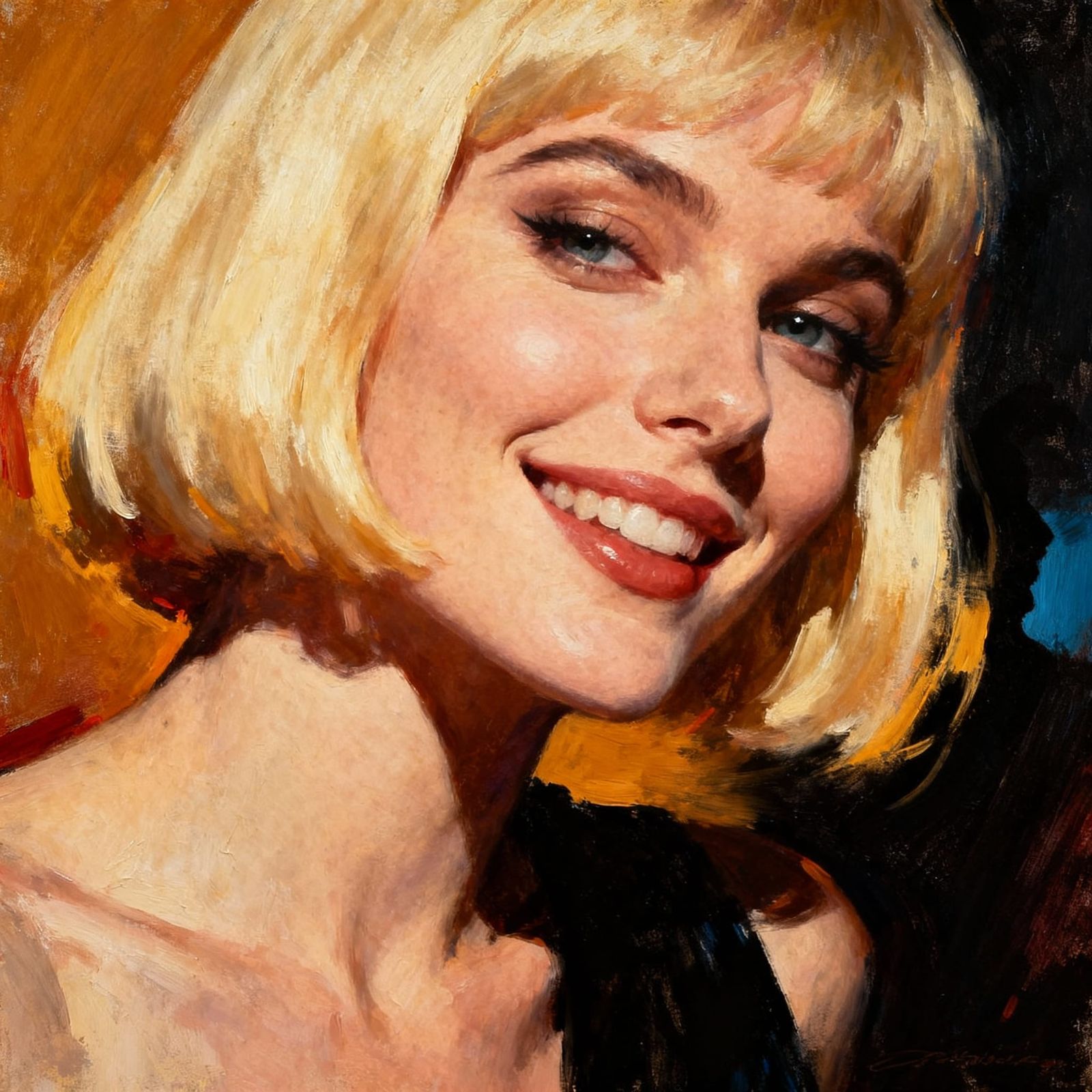 Woman's Coy Smirk in Romantic Expressionist Style