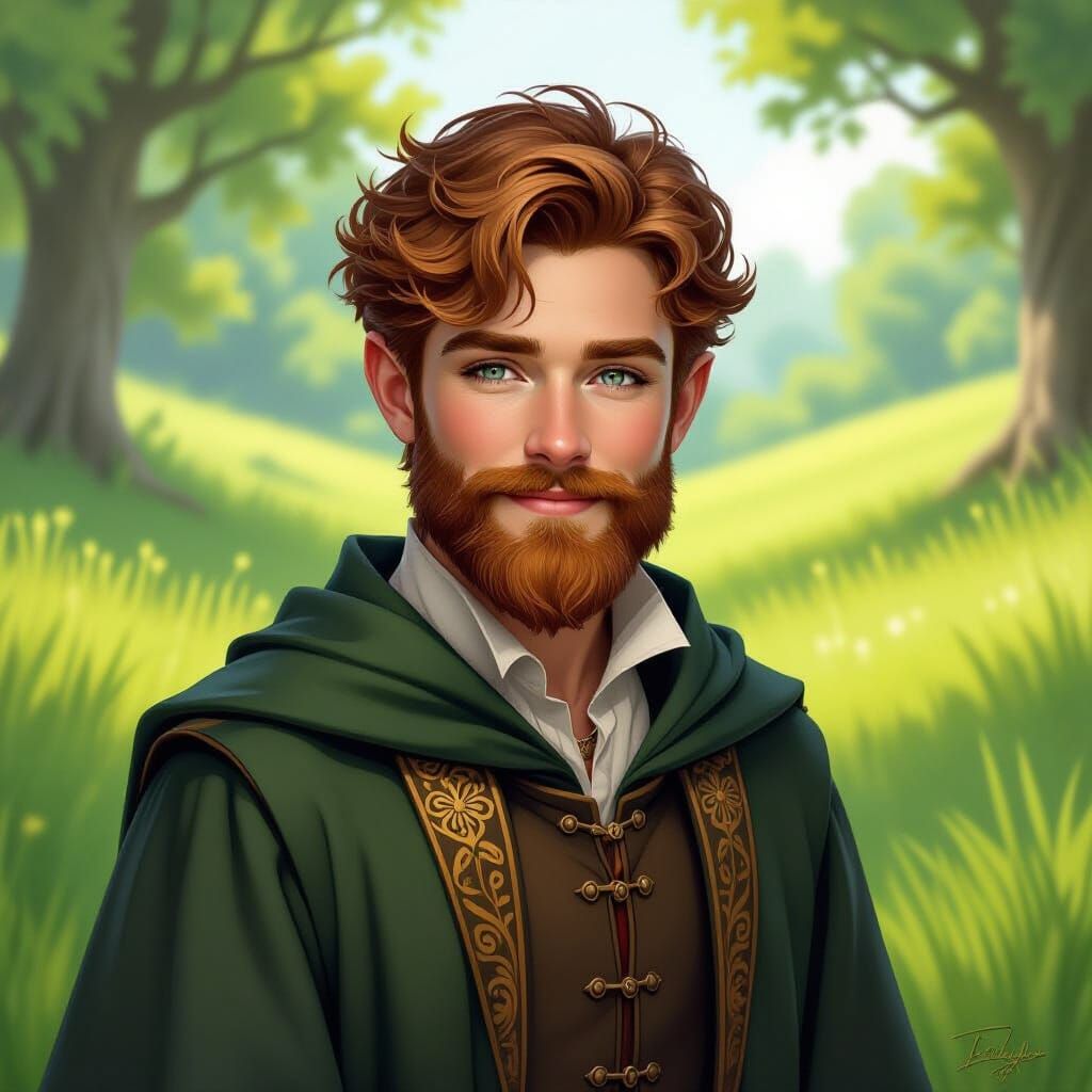Friendly Halfling Wizard in Lush Meadow