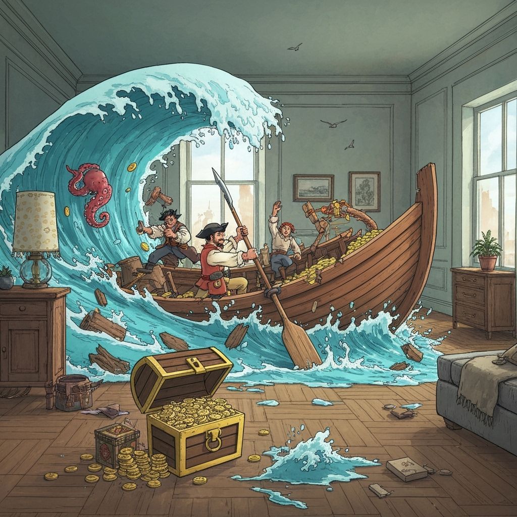 Giant Wave Crashes Into Living Room With Pirates and Octopus
