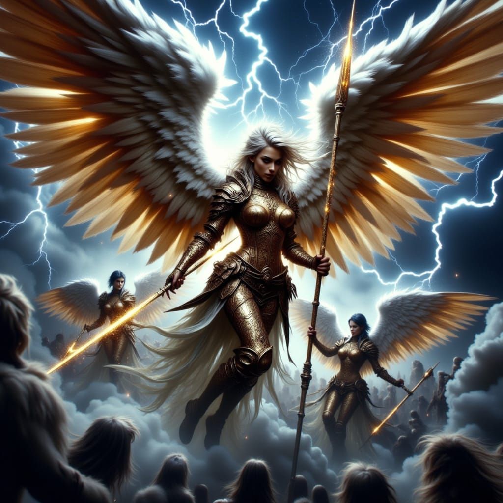 Divine Warrior Descends in Celestial Battle