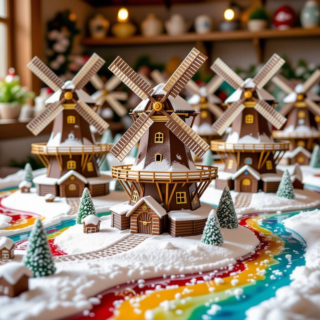 Chocolate Windmill Village Covered in Sugar Snow