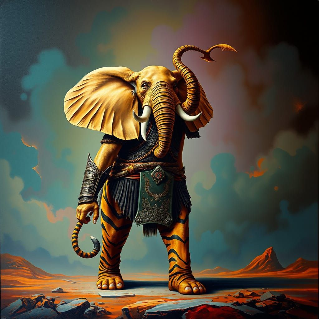 Mystical Warrior - Elephant Tiger Hybrid in Ancient Armor