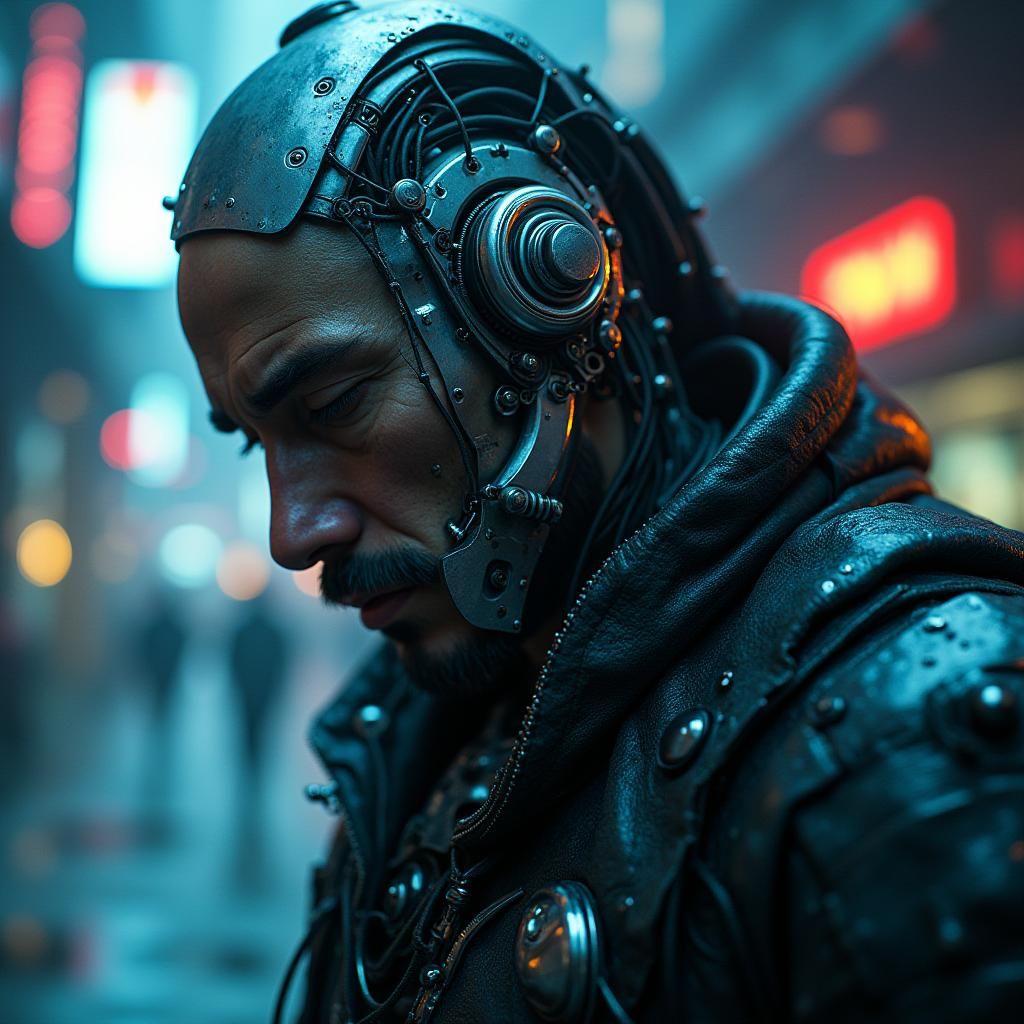 Cybernetic Indigenous Sorcerer Portrait in Sci-Fi Style