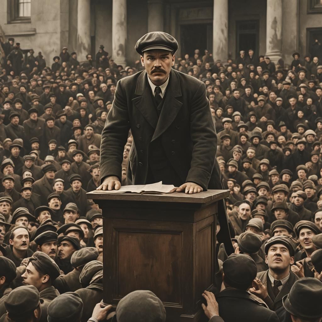 Young Orator Addresses Crowd, Early 1900s Painting