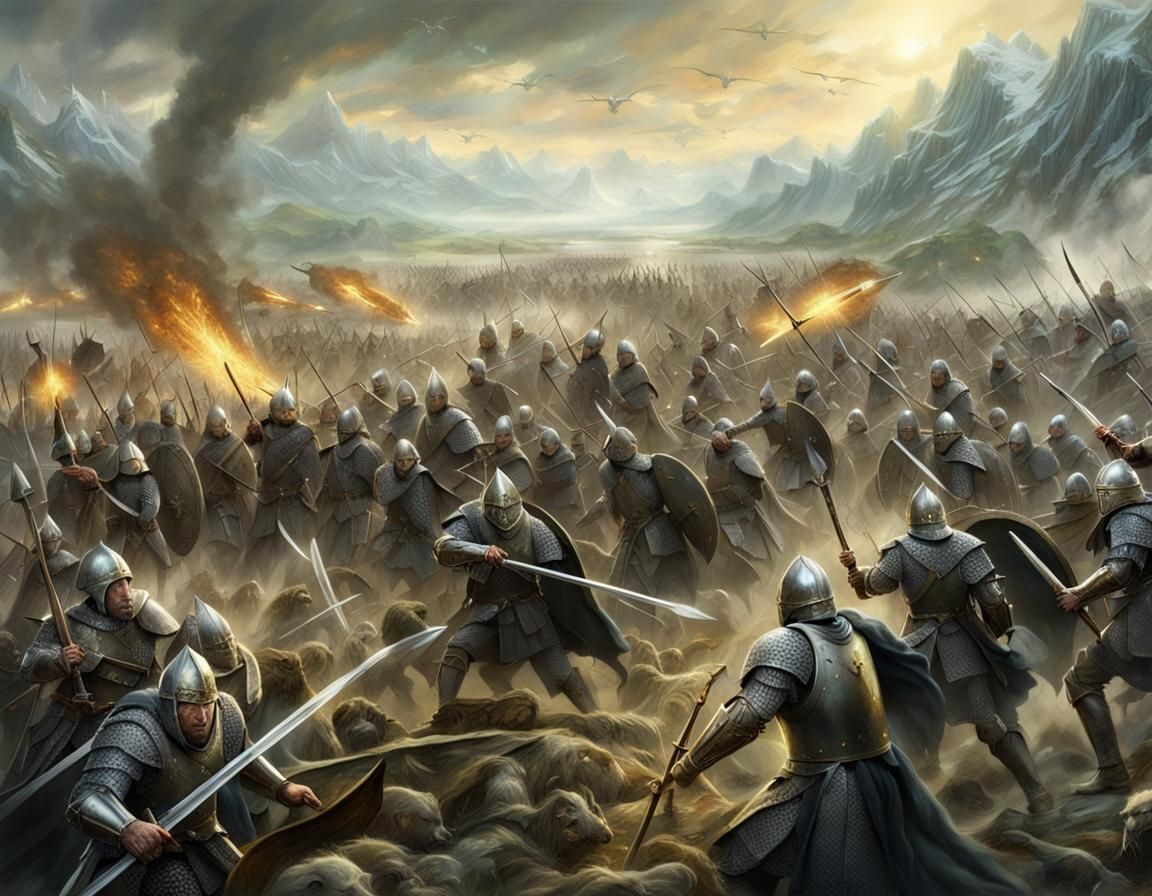 Epic Fantasy Battle Scene in Digital Art Style