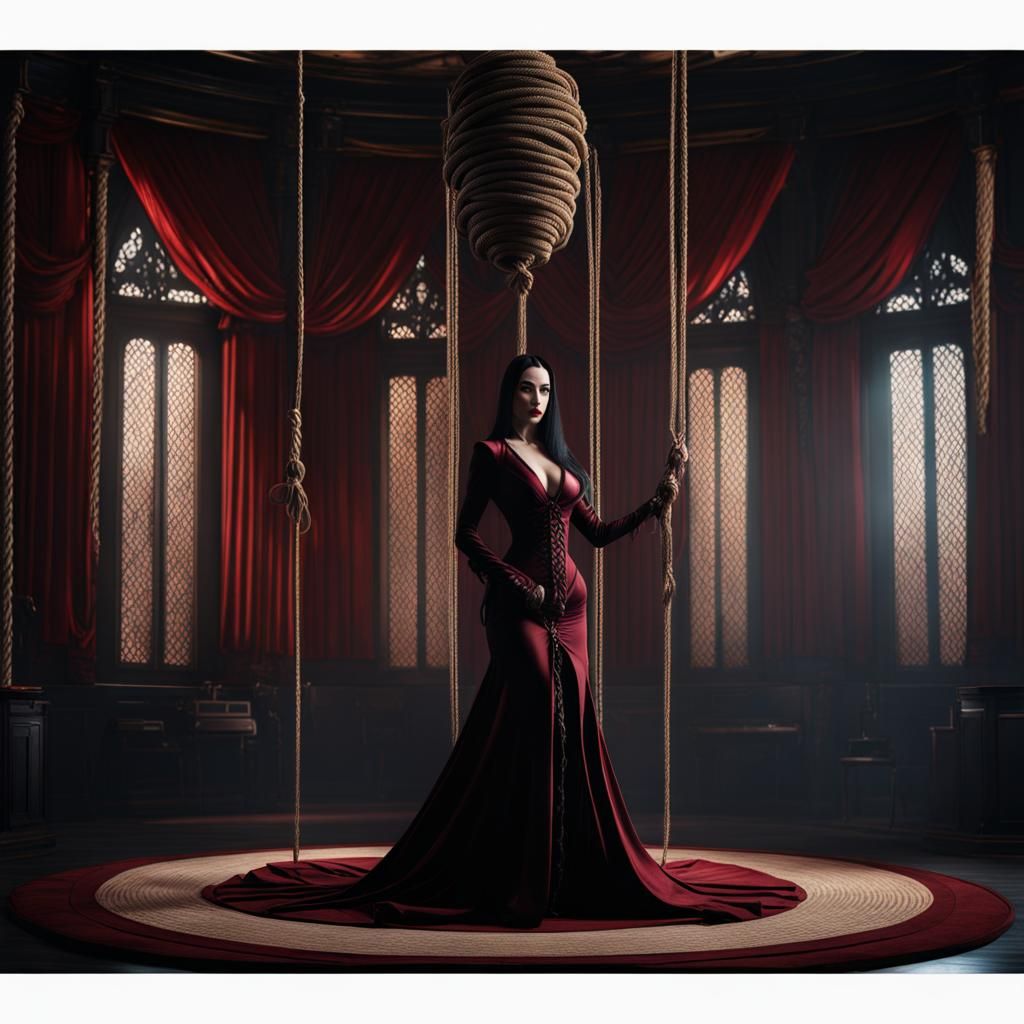Morticia Addams in Shibari Style: Detailed Matte Painting