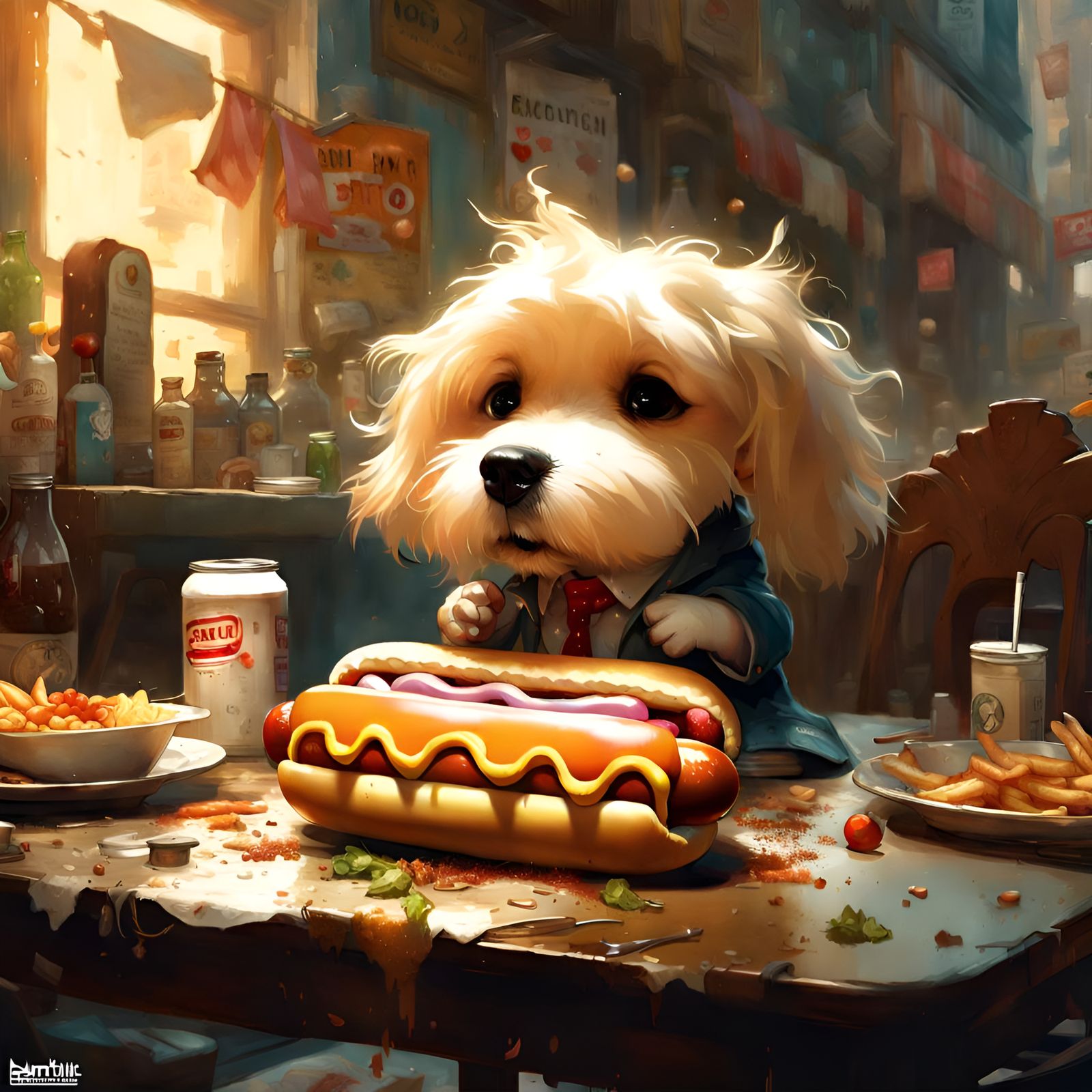 Adorable Chibi Hot Dog on Sunny Table