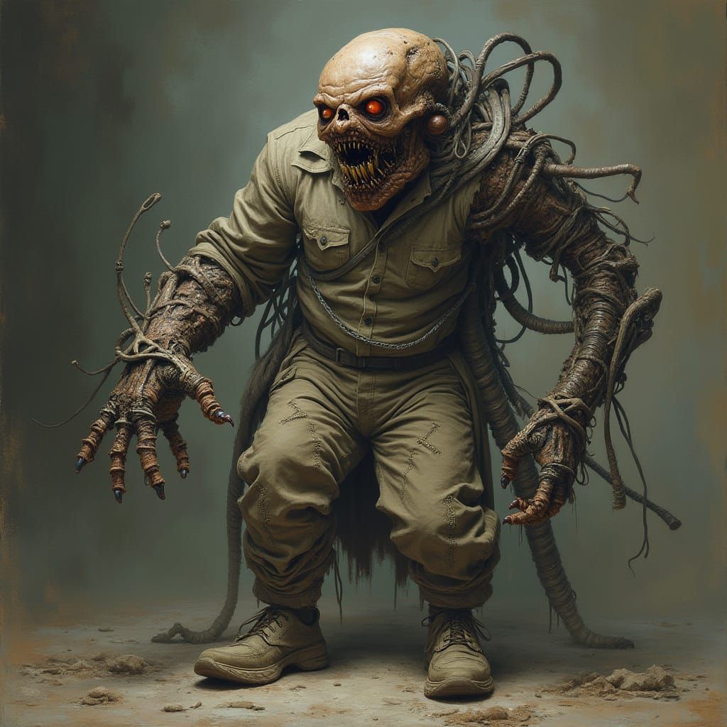 Grotesque Creature Devouring Human, in Biomechanical Style