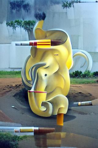Yellow Elephant Smoking: Anamorphic Art