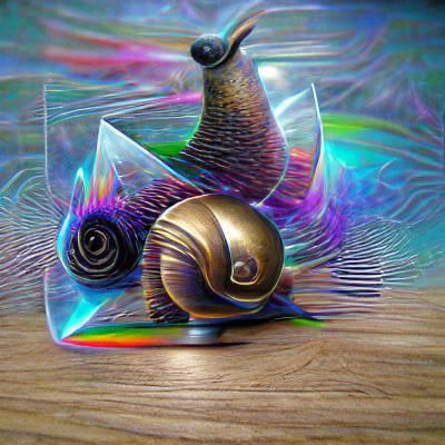 Iridescent Quantum Snail in 3D Surrealism