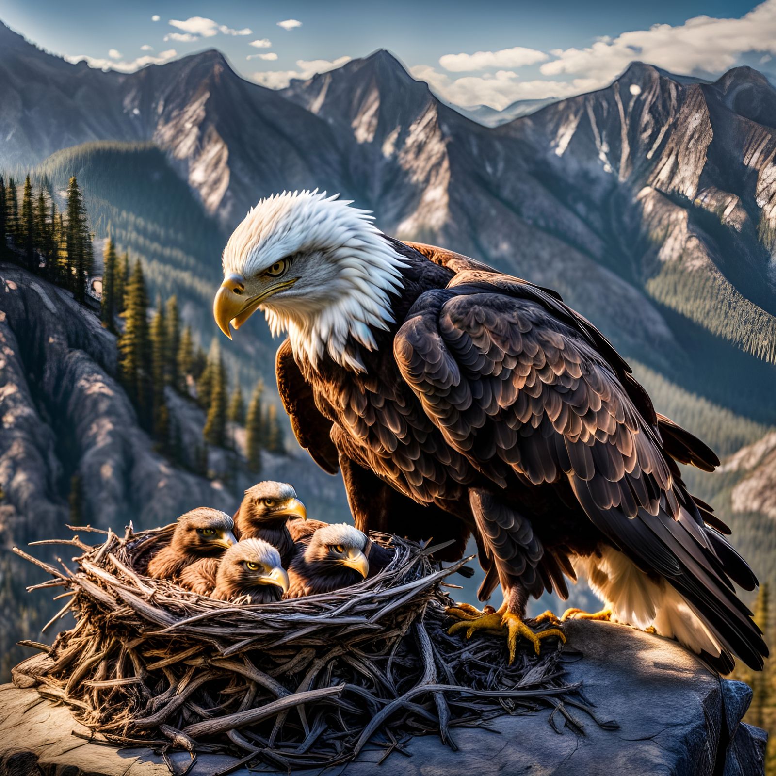 Majestic Eagle Nest High on Mountain Ledge