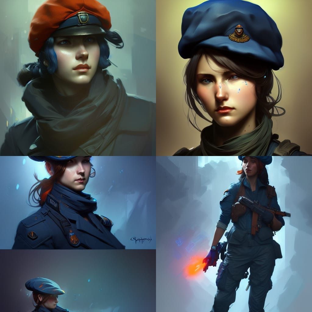 Female Soldier in Blue Beret, Digital Art
