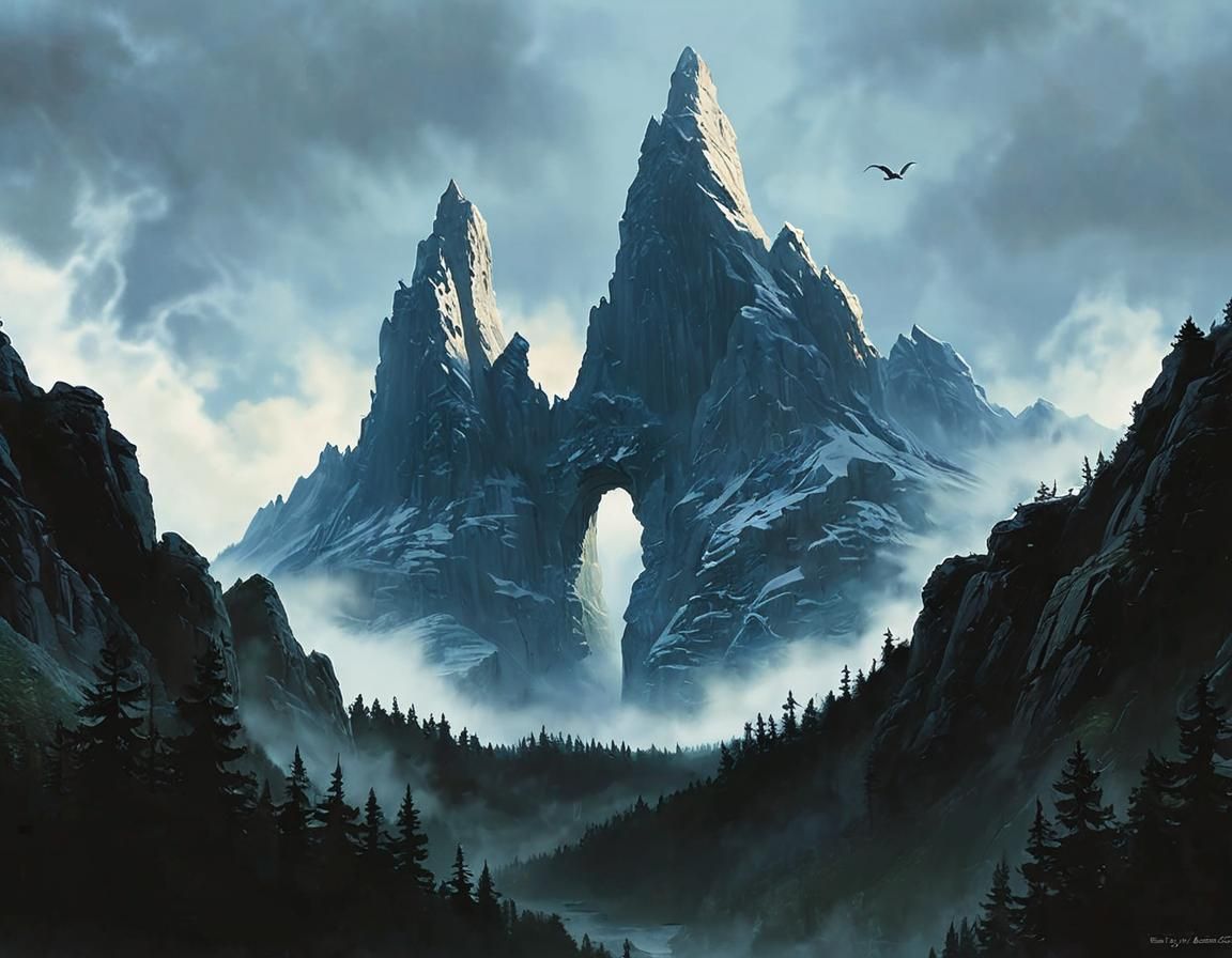 Surreal Landscape of Wolf's Head Gate in 1980s Dungeons and....